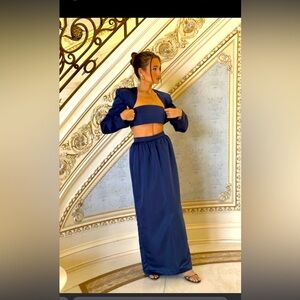 NWT Complete WeWoreWhat blazer, tube top and long maxi skirt in deep blue